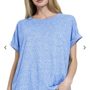 Zenana Outfitters Heathered Sky Blue Short Sleeve Crewneck Top